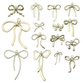 Set of 14 gold hollow bow alloy pendants with diverse textures for DIY jewelry making - Bowknot Set (15 Styles)