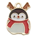Colgante de pingüino navideño de aleación con bufanda roja y astas para joyería DIY - Pingüino de Navidad Negro Gris (14x18mm)