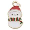 Colgante de muñeco de nieve esmaltado con borde dorado y gorro rojo para joyería de Navidad - Muñeco de Nieve Navideño Blanco (11x20mm)