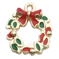 Colgante de corona de Navidad con lazo rojo y esmalte verde para joyería DIY - Corona de Navidad Roja Verde (15x17mm)