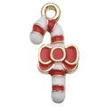 Colgante de bastón de caramelo navideño con lazo rojo para joyería de bricolaje y DIY - Caramelo de Navidad Rojo Blanco (10x21mm)