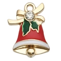 Colgante campana de Navidad dorada con esmalte rojo, acebo y lazo de diamantes - Campana de Navidad Roja (14x19mm)