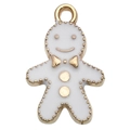 Colgante de hombre de jengibre esmaltado con aleación dorada y aceite blanco para DIY - Muñeco de Nieve Navideño Blanco (12x18mm)