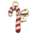 Colgante de bastón de caramelo navideño con rayas rojas y un lazo dorado fino - Caramelo de Navidad Rojo Blanco (15x22mm)