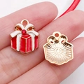Colgante de caja de regalo de Navidad con esmalte rojo y cristal brillante DIY - Estilo Caja de Regalo de Navidad de Esmalte Rojo (12531)