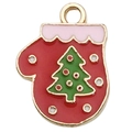 Colgante de guante rojo navideño con dibujo de árbol para joyas y pulseras - Guante de Navidad Rojo (15x19mm)