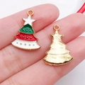 Colgantes de árbol de Navidad esmaltados con reverso dorado para joyas DIY - Estilo Árbol de Navidad de Esmalte de Tres Colores KC Gold (12541)