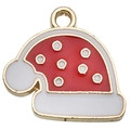 Colgante de esmalte de gorro navideño rojo y blanco con borde dorado para joyas - Gorro de Navidad Rojo (16x17mm)
