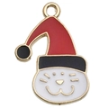 Colgante de gato navideño esmaltado con gorro rojo para joyería DIY y accesorios - Muñeco de Nieve Navideño Rojo Blanco (14x20mm)
