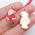Colgante de Papá Noel esmaltado para joyería DIY con reverso metálico dorado - Estilo Papá Noel de Esmalte Rojo (14176)