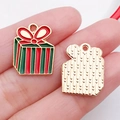 Colgante de caja de regalo de Navidad en aleación y esmalte para creación de joyas DIY - Estilo Caja de Regalo Cuadrada de Esmalte Rojo y Verde (14257)