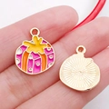 Colgante de calabaza en esmalte rosa y naranja con metal dorado para hacer bisutería - Estilo Bola de Navidad de Esmalte KC Gold (14265)