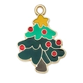 Colgante de árbol de Navidad en esmalte verde con aro dorado para creación de joyas - Árbol de Navidad Redondo Verde (18x25mm)