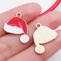 Colgante de gorro navideño esmaltado con reverso dorado para hacer joyas - Estilo Gorro de Navidad de Esmalte Rojo (14266)