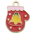Colgante guante de Navidad rojo esmaltado con campana dorada para creación de joyas DIY - Guante de Navidad Rojo (15x19mm)