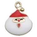 Colgante de Papá Noel DIY de esmalte rojo con base de aleación chapada en oro - Papá Noel Redondo Rojo Blanco (16x20mm)