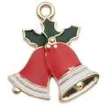 Colgantes de campana navideña esmaltados en rojo con acebo para bisutería DIY - Campana de Navidad Roja (19x21mm)