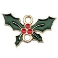 Colgante de acebo navideño con bayas rojas y anillos dobles para joyería artesanal - Corona de Navidad Verde (13x20mm)