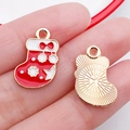 Colgante calcetín de Navidad en esmalte rojo y dorado para creación de joyas DIY - Estilo Calcetín de Navidad de Lunares Rojos (21048)