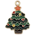Colgante de árbol de Navidad esmaltado verde con aro dorado para creación de joyas DIY - Árbol de Navidad Verde (18x24mm)