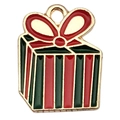 Colgante de regalo de Navidad con rayas rojas y verdes y lazo dorado para joyería DIY - Caja de Regalo de Navidad Cuadrada Roja Verde (15x19mm)