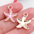 DIY jewelry making pink enamel starfish charm with gold alloy back for handmade bracelets - Pink Enamel Ocean Seastar Style