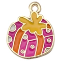 Colgante navideño redondo de esmalte colorido con patrones rosa y naranja para joyas DIY - Caja de Regalo de Navidad (15x18mm)