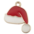 Colgante de gorro de Navidad en esmalte rojo y blanco con borde dorado para joyas - Gorro de Navidad Rojo (17x19mm)