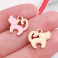 Pink enamel cat charm in golden finish for DIY jewelry making and bracelet accessories - Pink Enamel Arched Back Cat Style