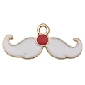 Colgante de bigote blanco de dibujos animados con detalles rojos y bordes dorados para DIY - Barba de Navidad Blanca (11x25mm)