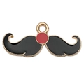 Colgante de bigote de dibujos animados en esmalte negro y rojo con borde dorado para DIY - Barba de Navidad Negra (11x25mm)