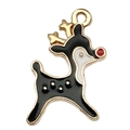 Colgante navideño de reno en esmalte negro con astas doradas y detalle de estrella - Ciervo de Navidad Negro (14x21mm)