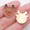 Colgante de reno esmaltado con reverso de metal dorado para bisutería artesanal - Estilo Reno de Dibujos Animados de Cara Redonda (21056)