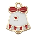 Colgante de campana navideña con lazo rojo y esmalte para creación de joyas DIY - Campana de Navidad Blanca (14x17mm)