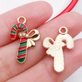 Colgante de bastón de Navidad en esmalte rojo y verde con lazo de diamantes para DIY - Estilo Bastón de Navidad Joya Rojo (21059)