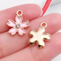 Pink enamel cherry blossom flower charms with center rhinestone for DIY jewelry making - Pink Enamel Rhinestone Sakura Style