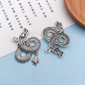 Vintage silver dragon alloy charms with detailed scales for handmade jewelry making - Large Chinese Dragon Shape (18402)