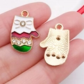 Colgante de guante navideño esmaltado con diamantes de imitación para joyería artesanal - Estilo Guante de Navidad Joya Blanco (21061)