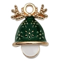 Colgante campana de Navidad y astas de reno en esmalte verde para joyería DIY y accesorios - Campana de Navidad Verde (14x21mm)