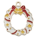Colgante corona de Navidad esmaltada con lazo rojo y campanas para joyería DIY - Corona de Navidad Redonda Blanca (21x23mm)
