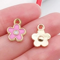 Pink enamel flower charms for DIY jewelry making with gold plated alloy base - Pink Enamel Little Daisy Style