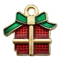 Colgante de caja de regalo de Navidad en esmalte rojo con lazo verde para joyería DIY - Caja de Regalo de Navidad Cuadrada Roja (16x15mm)
