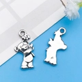 Antique silver teddy bear charm with flower for DIY jewelry making and crafts - Animal Bear Holding Flower Style (11200)