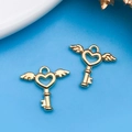 Pendentifs clés ailes de cœur dorés pour création de bijoux DIY polis - Clé Ailes de Cœur(18321)