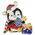 Colgante de pingüino navideño con gorro y bufanda para creación de joyas y manualidades - Pingüino de Regalo de Navidad Negro (28x29mm)
