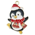 Colgante navideño de pingüino dorado con gorro rojo para creación de joyería - Pingüino con Bufanda de Navidad Negro (20x31mm)