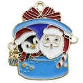 Colgante navideño de esmalte con Papá Noel y pingüino en una caja de regalo dorada - Papá Noel Azul y Pingüino (26x29mm)