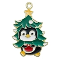 Colgante pingüino navideño en disfraz de árbol verde de aleación esmaltada para joyería - Pingüino de Árbol de Navidad Negro (21x31mm)