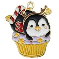 Colgante de cupcake de pingüino de esmalte con astas para hacer joyas de bricolaje - Pingüino Helado de Navidad Negro (24x29mm)