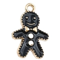 Colgante de hombre de jengibre con esmalte negro y metal dorado para joyería DIY - Galleta de Muñeco de Nieve Navideño Negra (12x18mm)